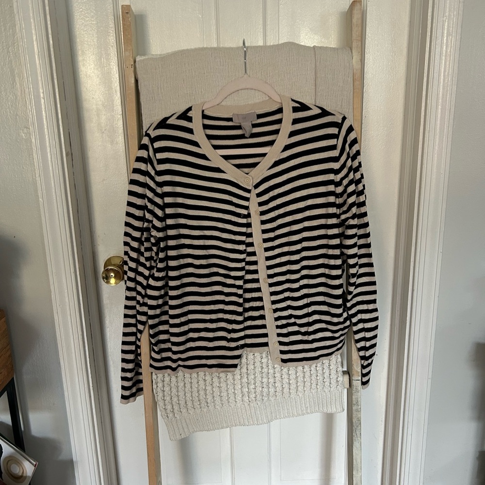 H&M Black and Cream Striped Cardigan